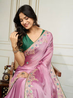 Thumbnail for Ai Fashion Pink Rangoli Silk Embroidery Party Wear Saree