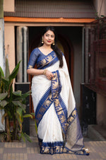 Thumbnail for Nblue Silk Zari Woven Saree with Unstitched Blouse - Hiral Fashion - Distacart