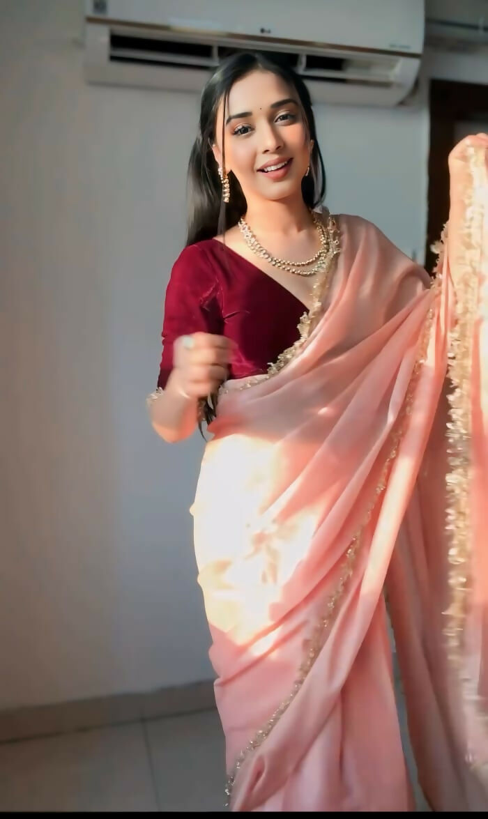 Malishka Jimuchi Silk Golden Boarder Ready To Wear Saree With Blouse Piece - Peach - Distacart
