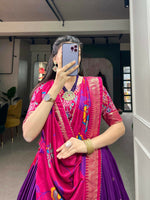 Thumbnail for Vastranavya Stunning Look Tussar Silk Printed With Foil Work Indian Lehenga Choli - Purple - Distacart