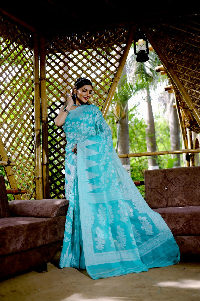 Partywear Designer Rama Jamdani contton Fancy Saree - Starwalk - Distacart