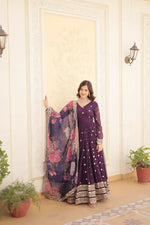 Thumbnail for Aastha Fashion Women's Purple Faux Georgette Embroidery Zari Sequins-work Gown with Dupatta - Distacart