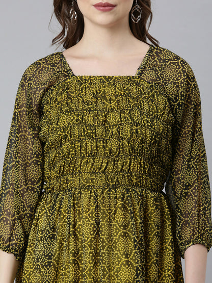 Souchii Black Bandhani Printed Ethnic Fit & Flare Dress - Dista