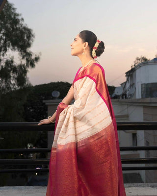Preksha Creation Women Banarasi Red Saree With Zari Work - Distacart