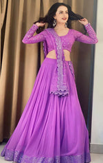 Thumbnail for Jyoti Fashion Beautiful Lavender Sequence with Thread Embroidery work Faux Georgette Lehenga Choli with Dupatta - Distacart