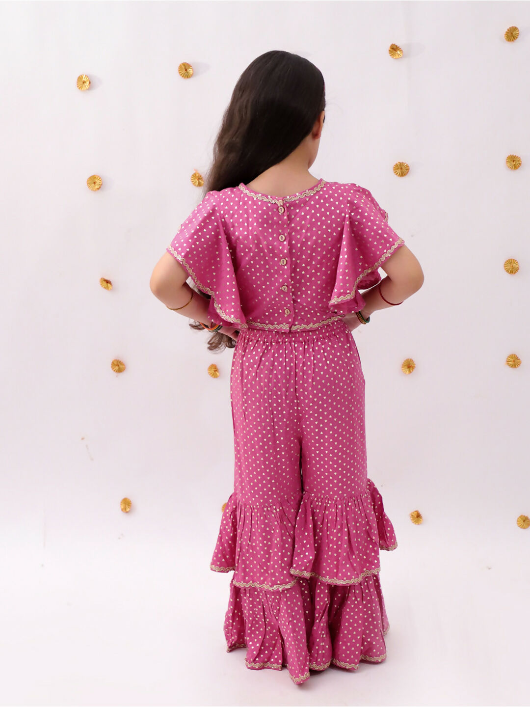 Lil Drama Khilkhilahat Pink Crop Top and Flare Pant Set For Girls