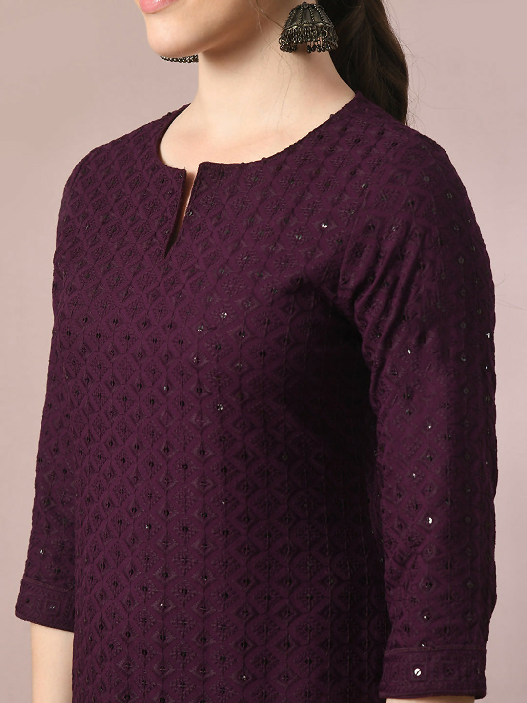 Myshka Women's Magenta Embroidered Cotton Straight Party Kurta Set - Distacart