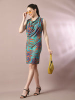Thumbnail for Myshka Women's Multi Printed Cowl Neck Bodycon Party Dress - Distacart