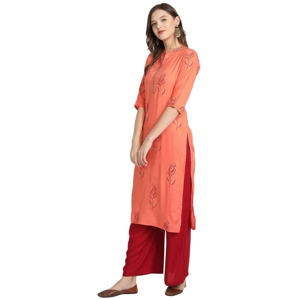 Anubhutee Women's Rayon Orange Printed Kurti with Palazzos - Distacart