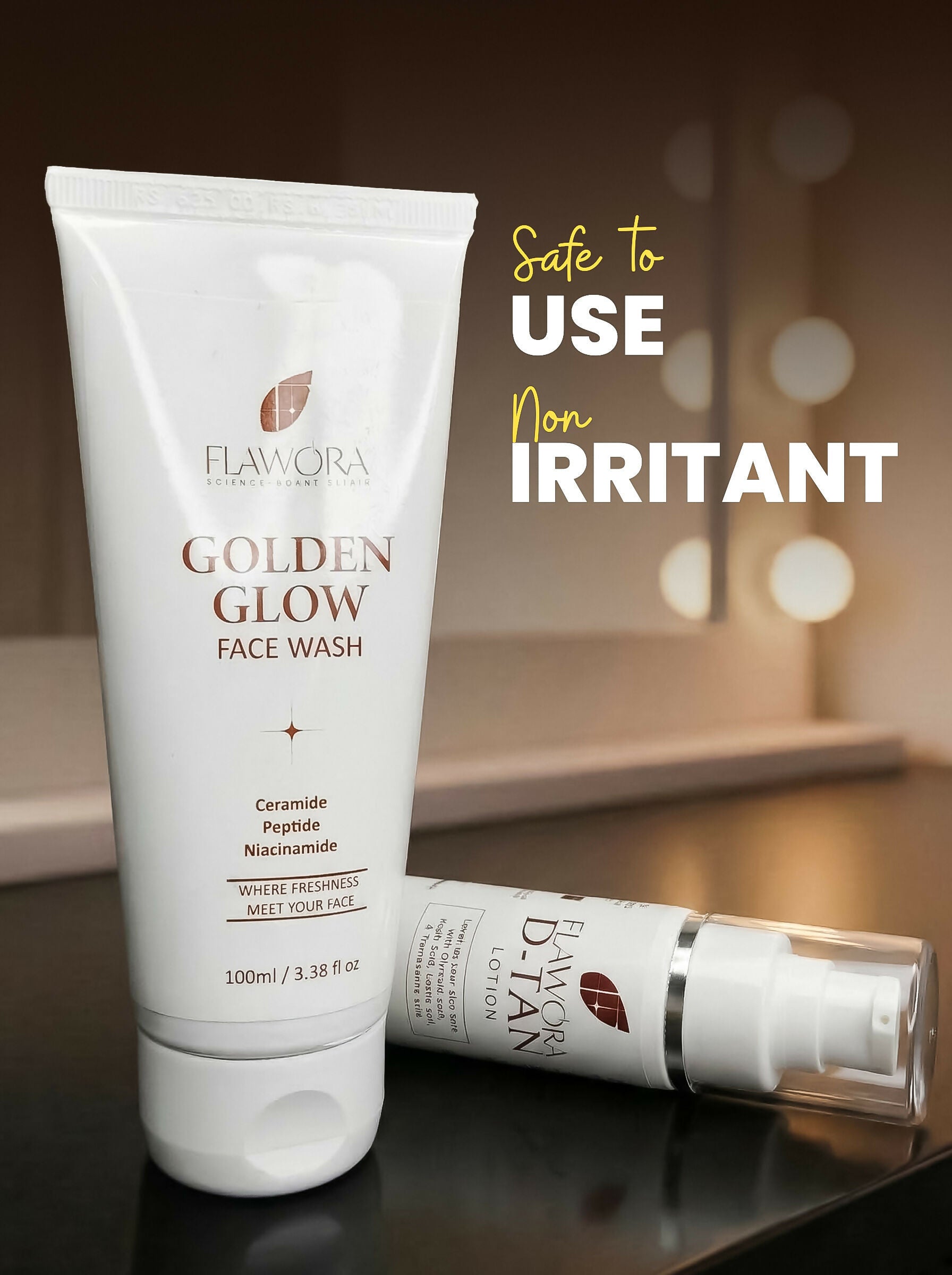 Flawora Set of Golden Glow Face Wash and D-Tan Lotion - Dista
