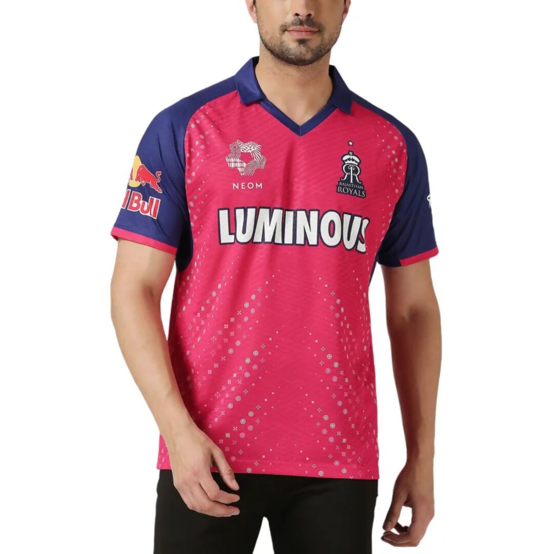 Rajasthan Royals Men Pink Typography Printed Half Sleeves Jersey - Distacart
