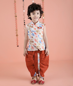 Thumbnail for Joban Fashion Kids Island Cotton Sleeveless printed Kurta and Solid Dhoti - Rust - Distacart