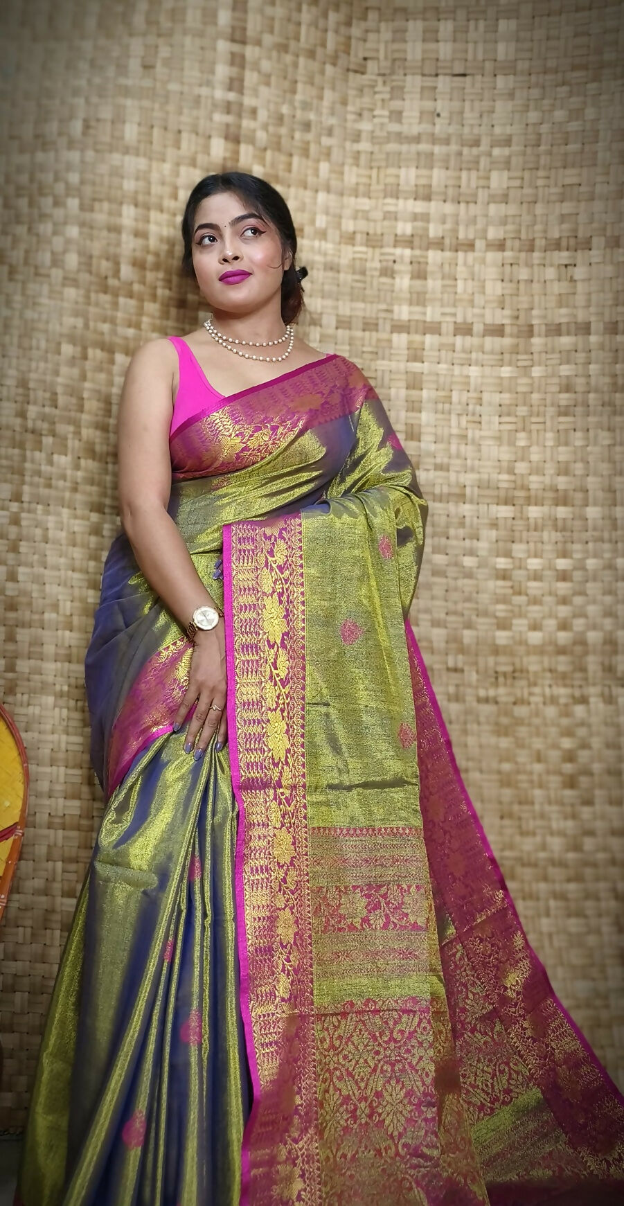 Exclusive Collection Golden Olive Beautiful Tissue Benarasi Saree