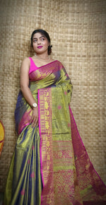 Thumbnail for Exclusive Collection Golden Olive Beautiful Tissue Benarasi Saree
