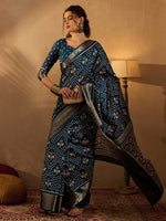 Thumbnail for NOZ2TOZ Women's Silk Blend Teal blue Printed Designer Saree With Blouse Piece - Distacart