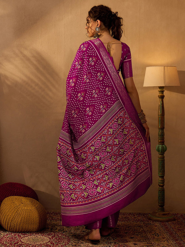 NOZ2TOZ Women's Silk Blend Magenta Printed Designer Saree With Blouse Piece - Distacart