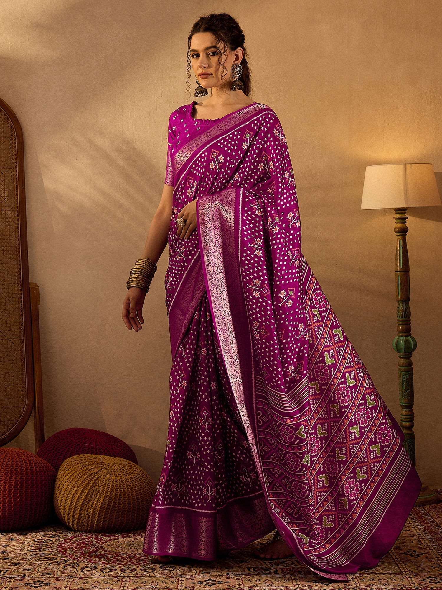 NOZ2TOZ Women's Silk Blend Magenta Printed Designer Saree With Blouse Piece - Distacart