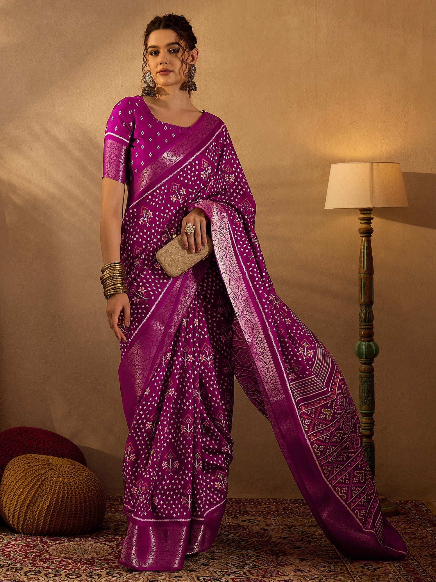 NOZ2TOZ Women's Silk Blend Magenta Printed Designer Saree With Blouse Piece - Distacart