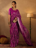 Thumbnail for NOZ2TOZ Women's Silk Blend Magenta Printed Designer Saree With Blouse Piece - Distacart