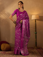 Thumbnail for NOZ2TOZ Women's Silk Blend Magenta Printed Designer Saree With Blouse Piece - Distacart