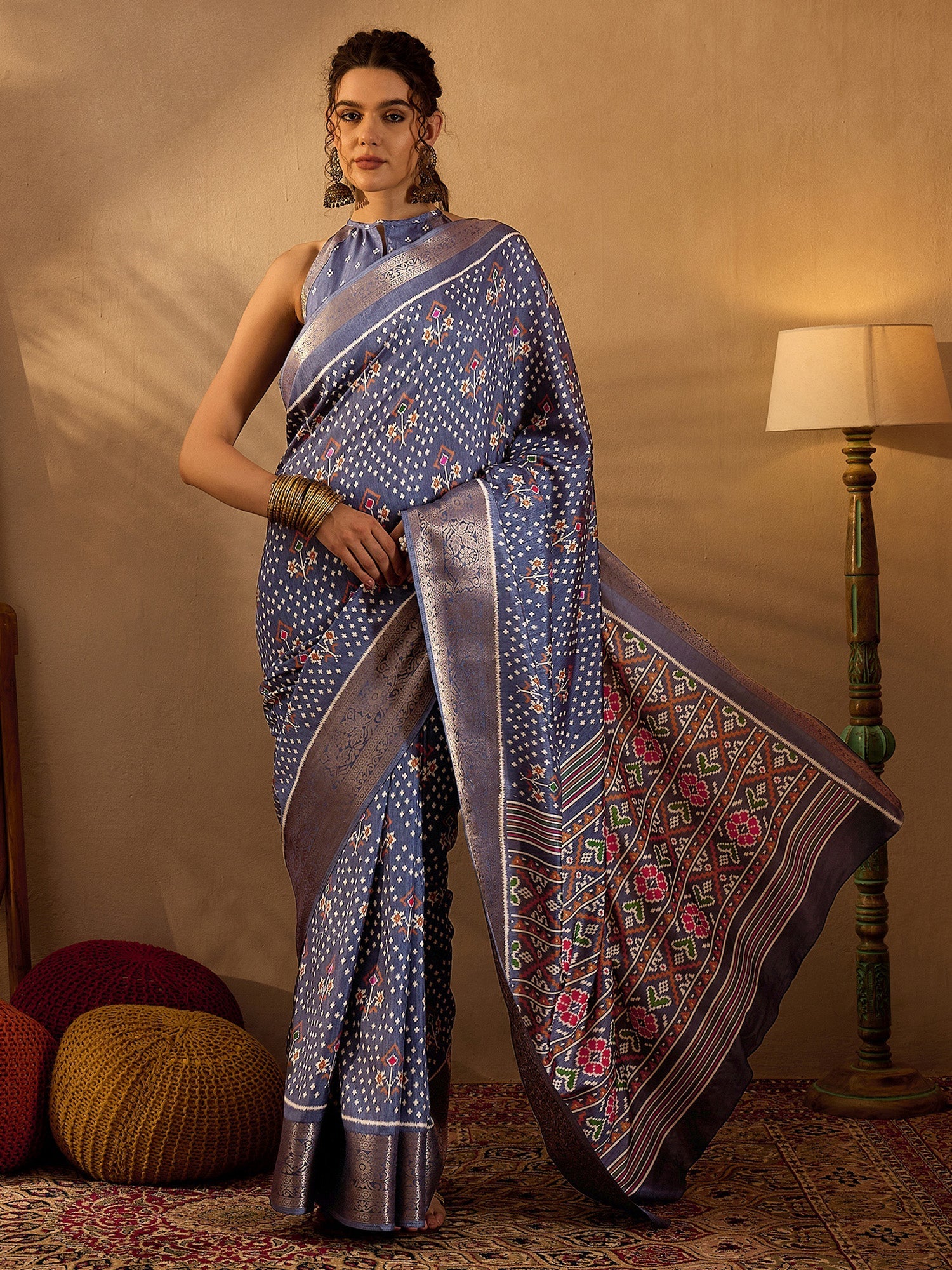 NOZ2TOZ Women's Silk Blend Metallic Printed Designer Saree With Blouse Piece - Distacart