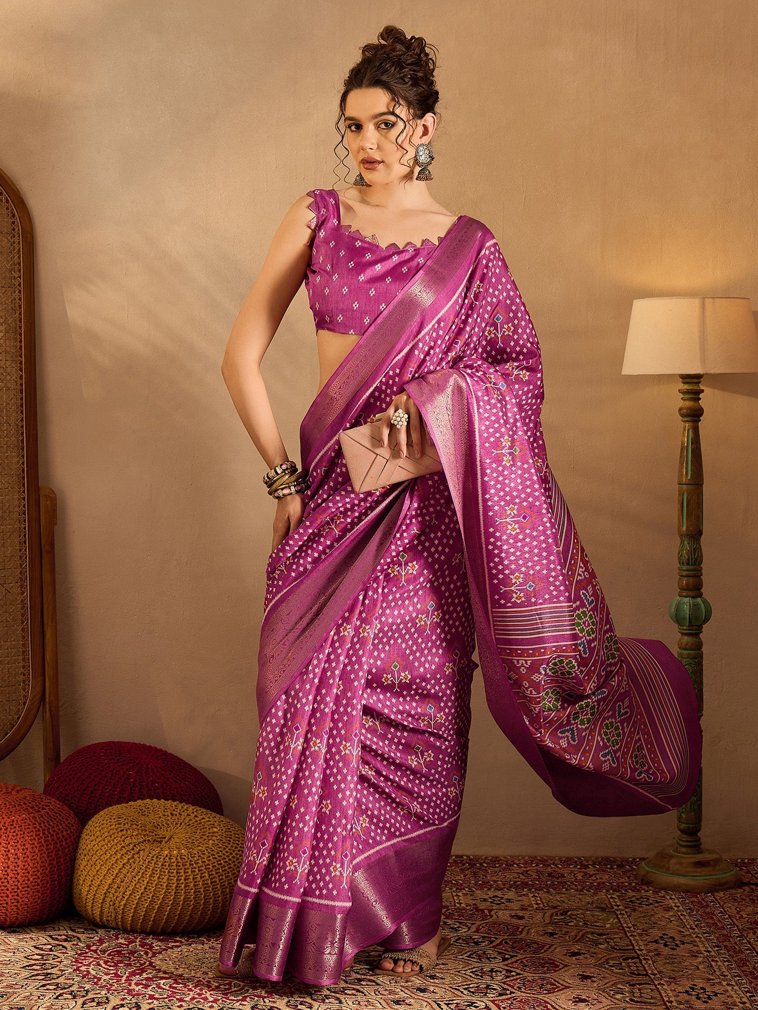 NOZ2TOZ Women's Silk Blend Pink Printed Designer Saree With Blouse Piece - Distacart