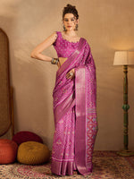 Thumbnail for NOZ2TOZ Women's Silk Blend Pink Printed Designer Saree With Blouse Piece - Distacart