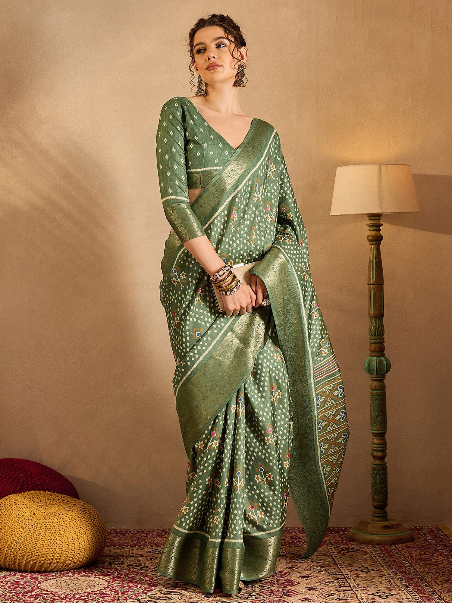 NOZ2TOZ Women's Silk Blend Sea Green Printed Designer Saree With Blouse Piece - Distacart