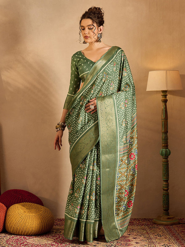 NOZ2TOZ Women's Silk Blend Sea Green Printed Designer Saree With Blouse Piece - Distacart