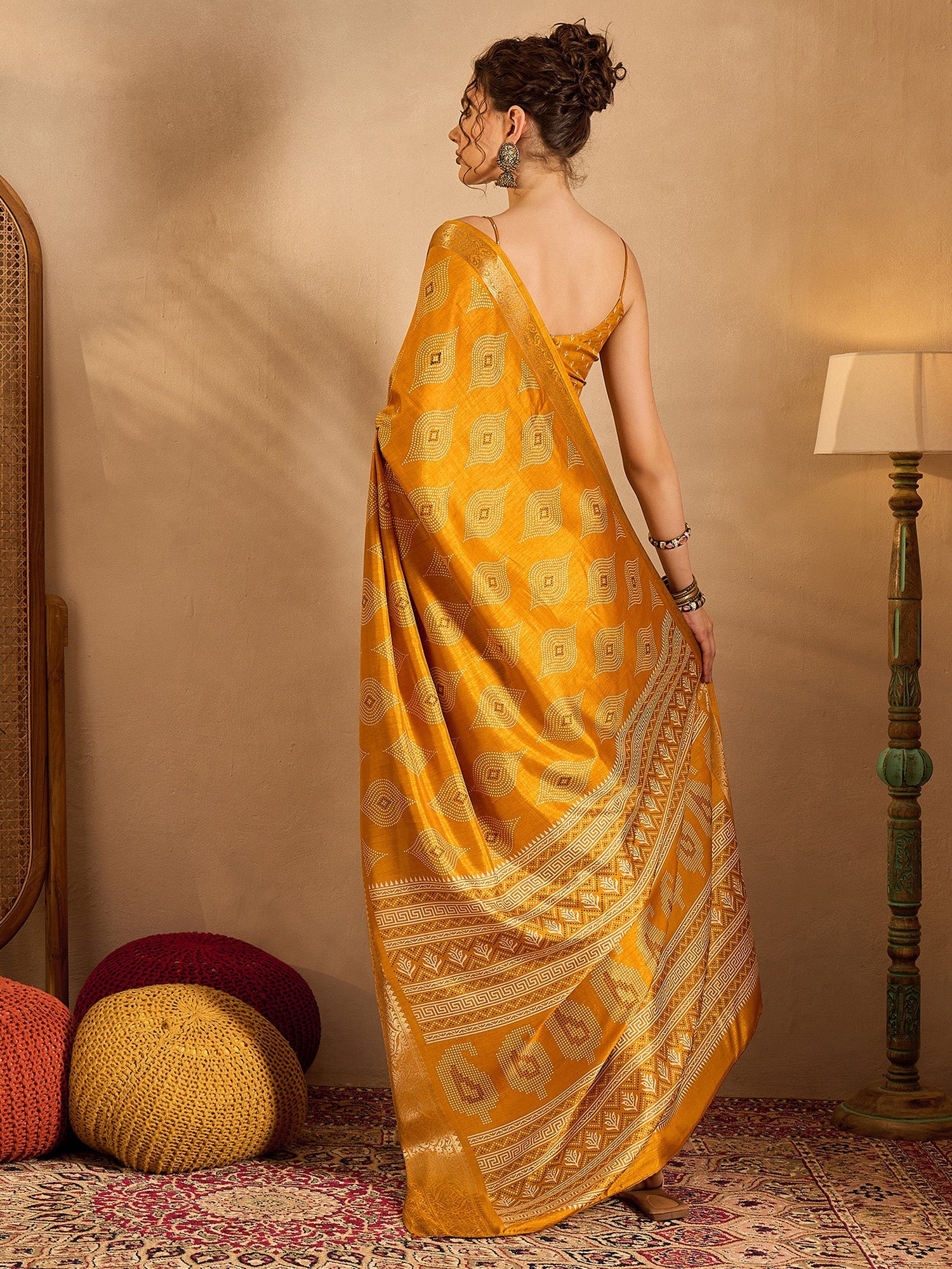 NOZ2TOZ Women's Silk Blend Yellow Printed Designer Saree With Blouse Piece - Distacart