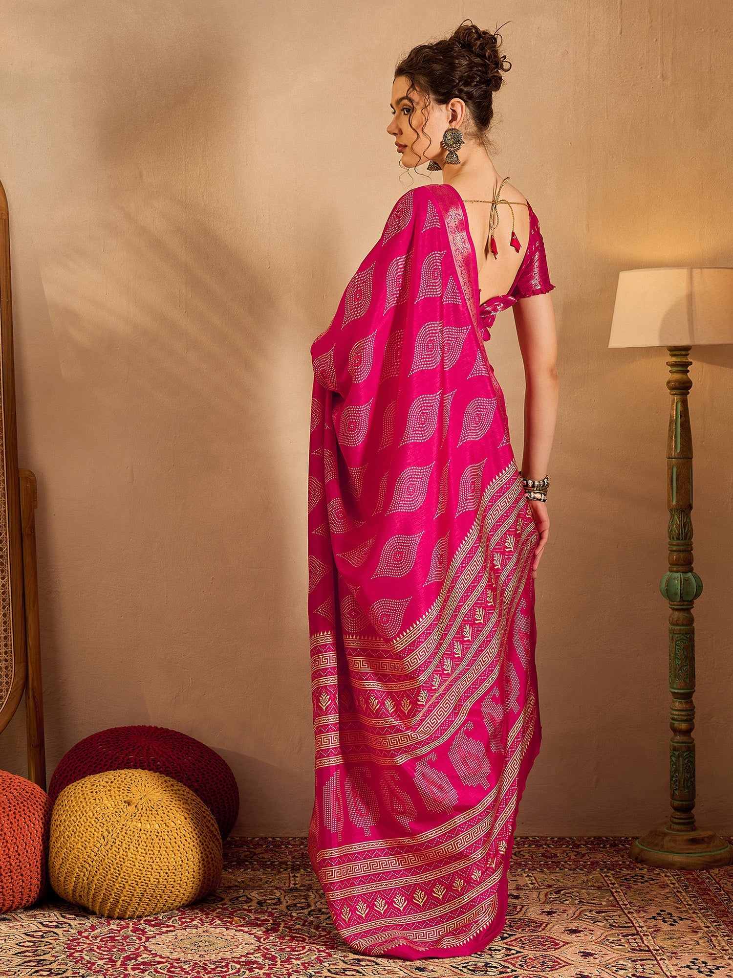 NOZ2TOZ Women's Silk Blend Pink Printed Designer Saree With Blouse Piece - Distacart