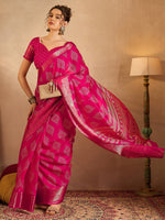 Thumbnail for NOZ2TOZ Women's Silk Blend Pink Printed Designer Saree With Blouse Piece - Distacart