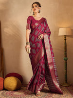 Thumbnail for NOZ2TOZ Women's Silk Blend Magenta Printed Designer Saree With Blouse Piece - Distacart