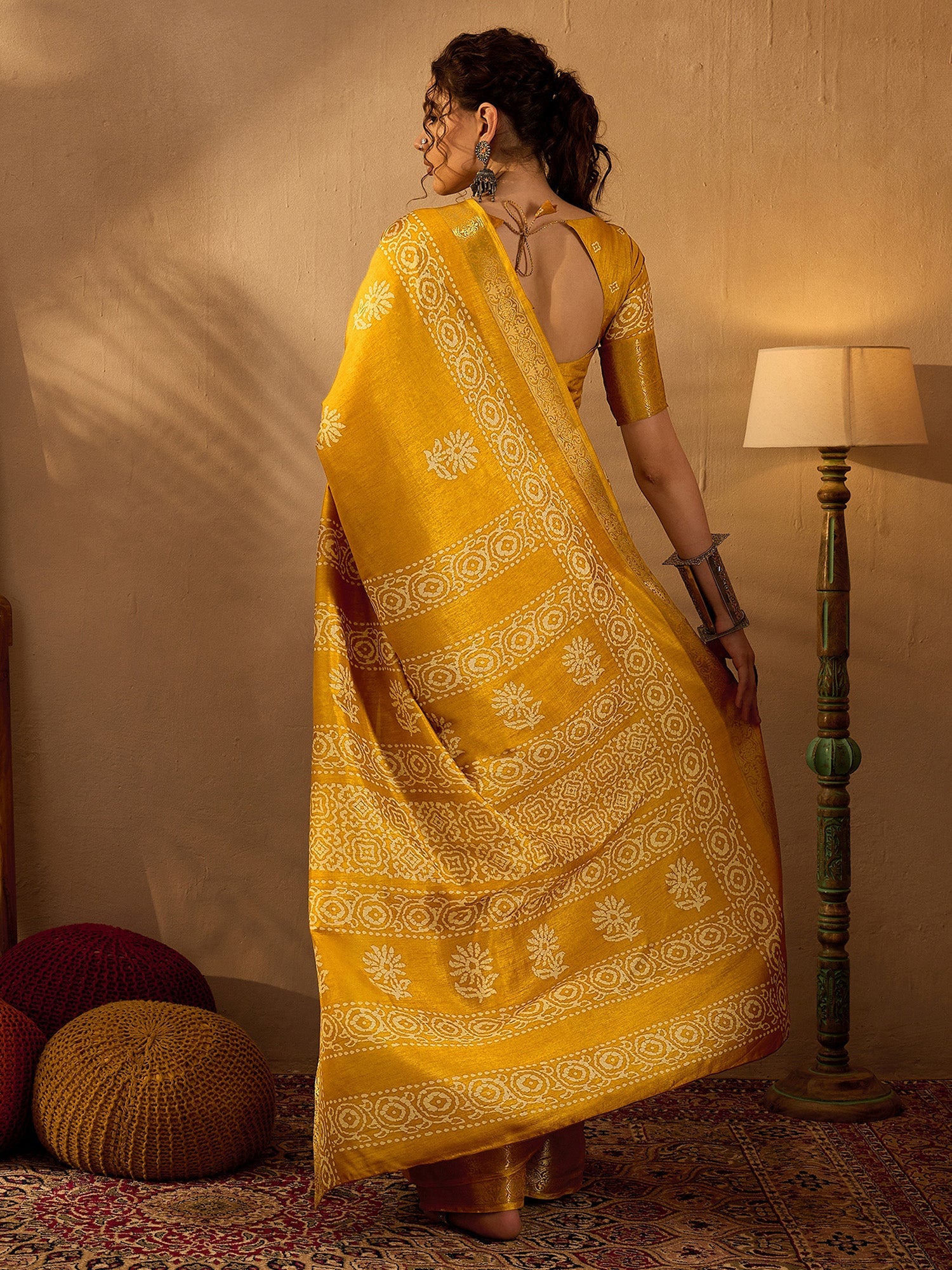 NOZ2TOZ Women's Silk Blend Mustard Printed Designer Saree With Blouse Piece - Distacart