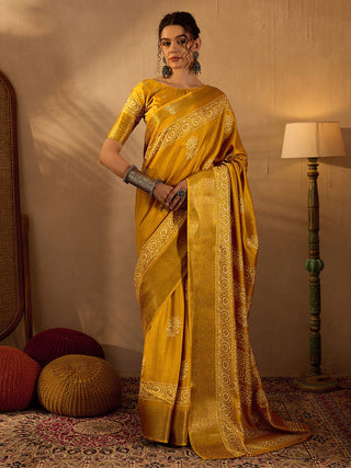 NOZ2TOZ Women's Silk Blend Mustard Printed Designer Saree With Blouse Piece - Distacart