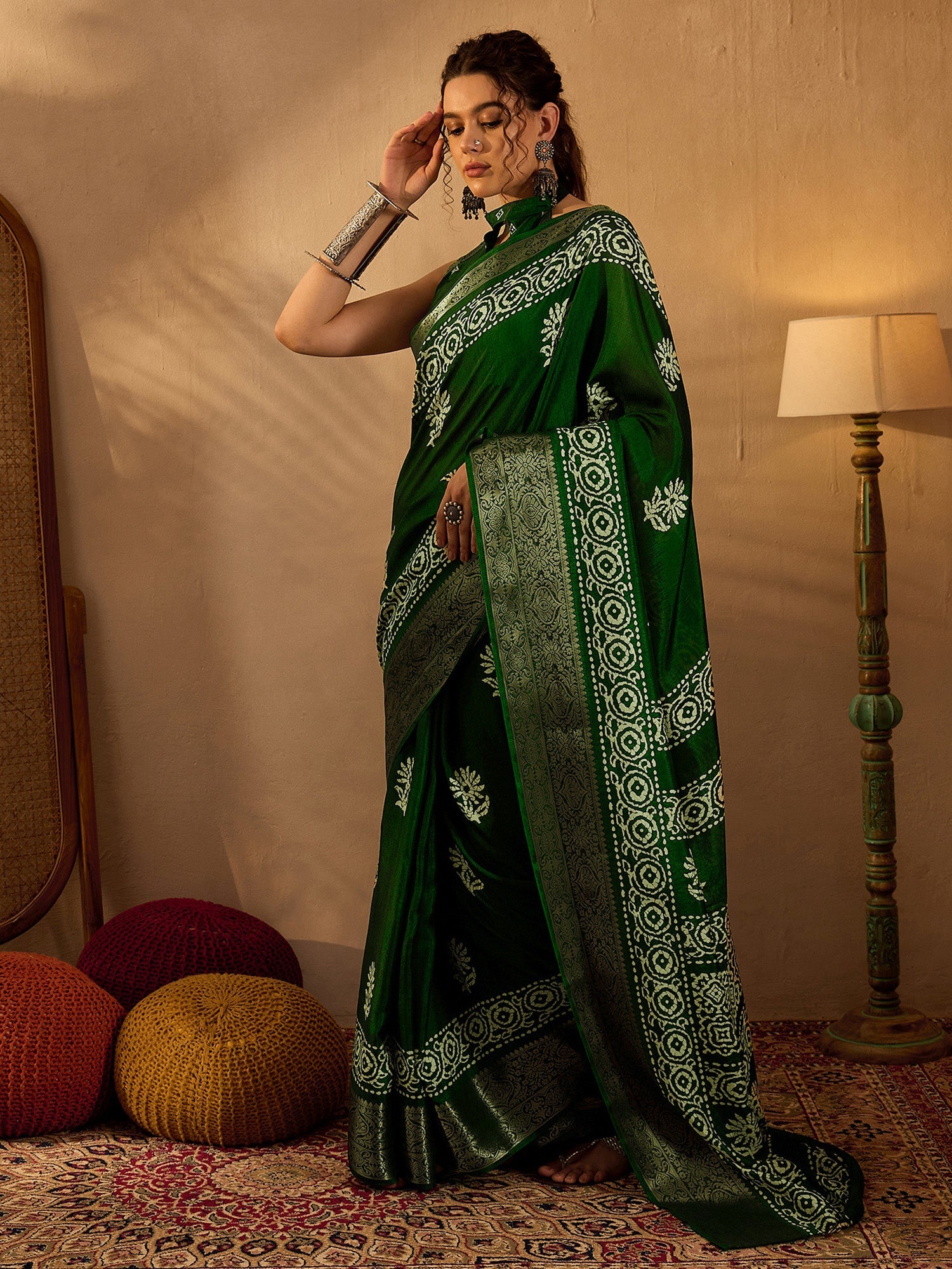 NOZ2TOZ Women's Silk Blend Green Printed Designer Saree With Blouse Piece - Distacart