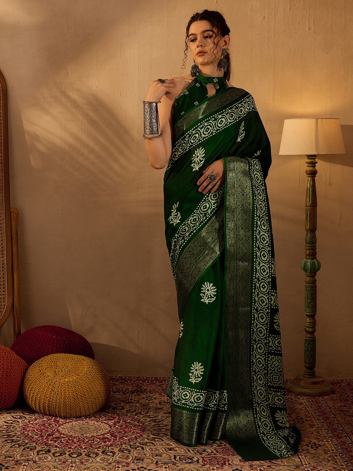 NOZ2TOZ Women's Silk Blend Green Printed Designer Saree With Blouse Piece - Distacart