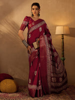 Thumbnail for NOZ2TOZ Women's Silk Blend Maroon Printed Designer Saree With Blouse Piece - Distacart