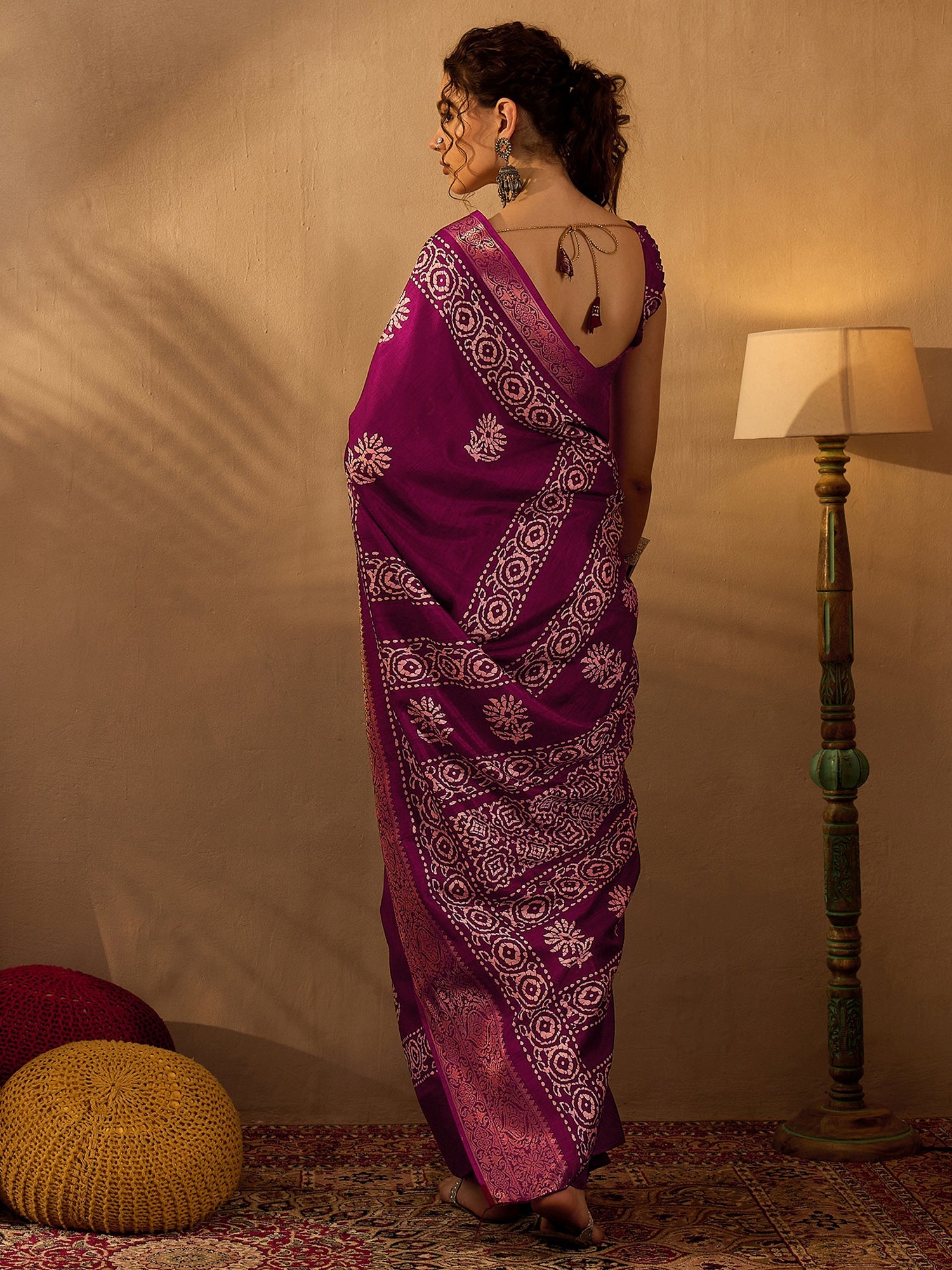 NOZ2TOZ Women's Silk Blend Magenta Printed Designer Saree With Blouse Piece - Distacart