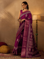 Thumbnail for NOZ2TOZ Women's Silk Blend Magenta Printed Designer Saree With Blouse Piece - Distacart