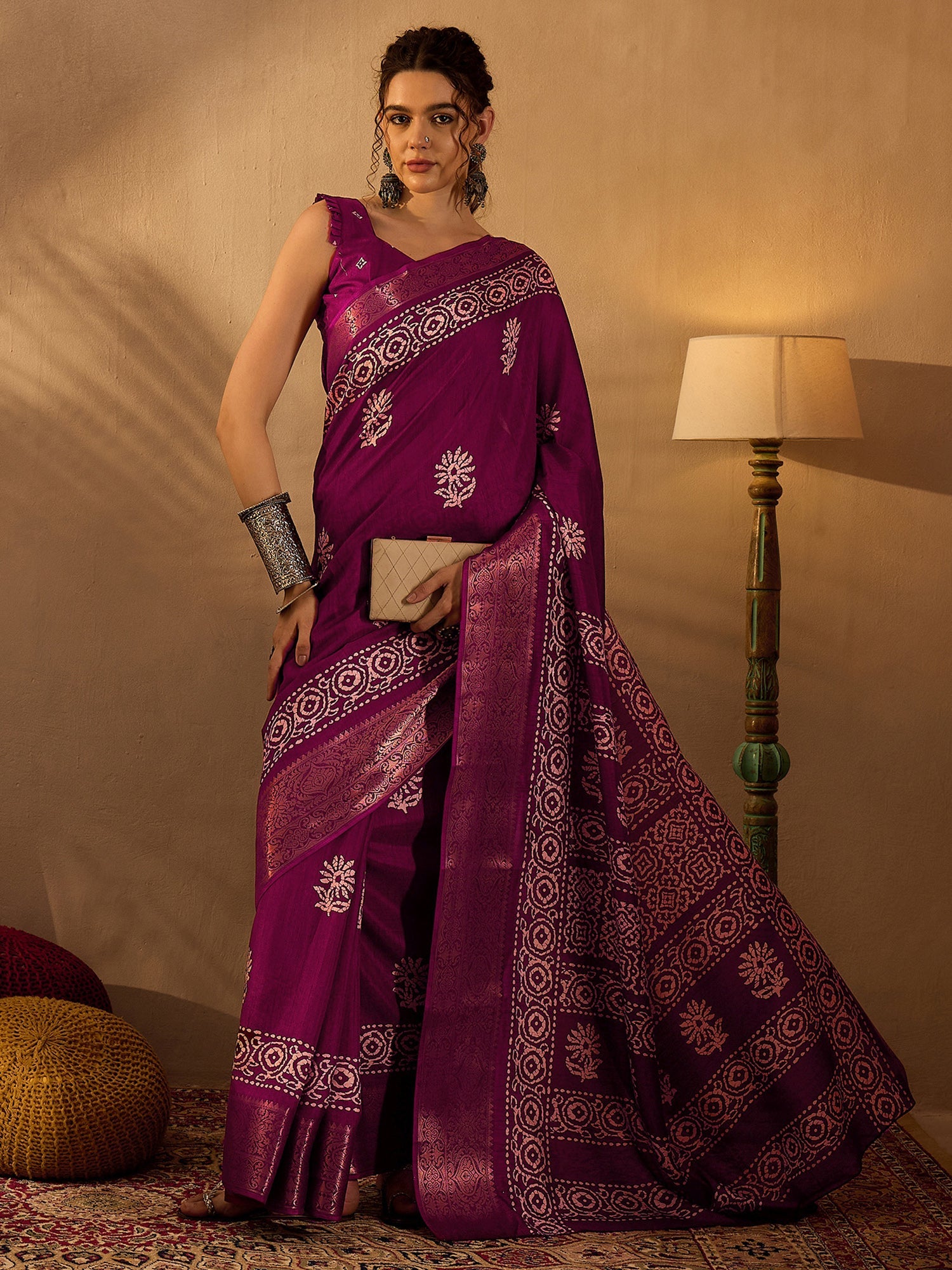 NOZ2TOZ Women's Silk Blend Magenta Printed Designer Saree With Blouse Piece - Distacart