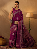 Thumbnail for NOZ2TOZ Women's Silk Blend Magenta Printed Designer Saree With Blouse Piece - Distacart