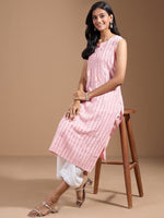 Thumbnail for Ode by House of Pataudi Women Striped Thread Work Kurta - Distacart