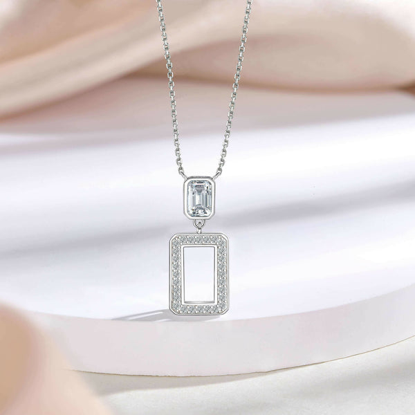 Cauer Elegant 14K White Gold Plated Moissanite Pendant Necklace