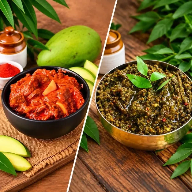 Tenali Ruchulu Pickles Combo: Mango Pickle + Karivepaku Pickle