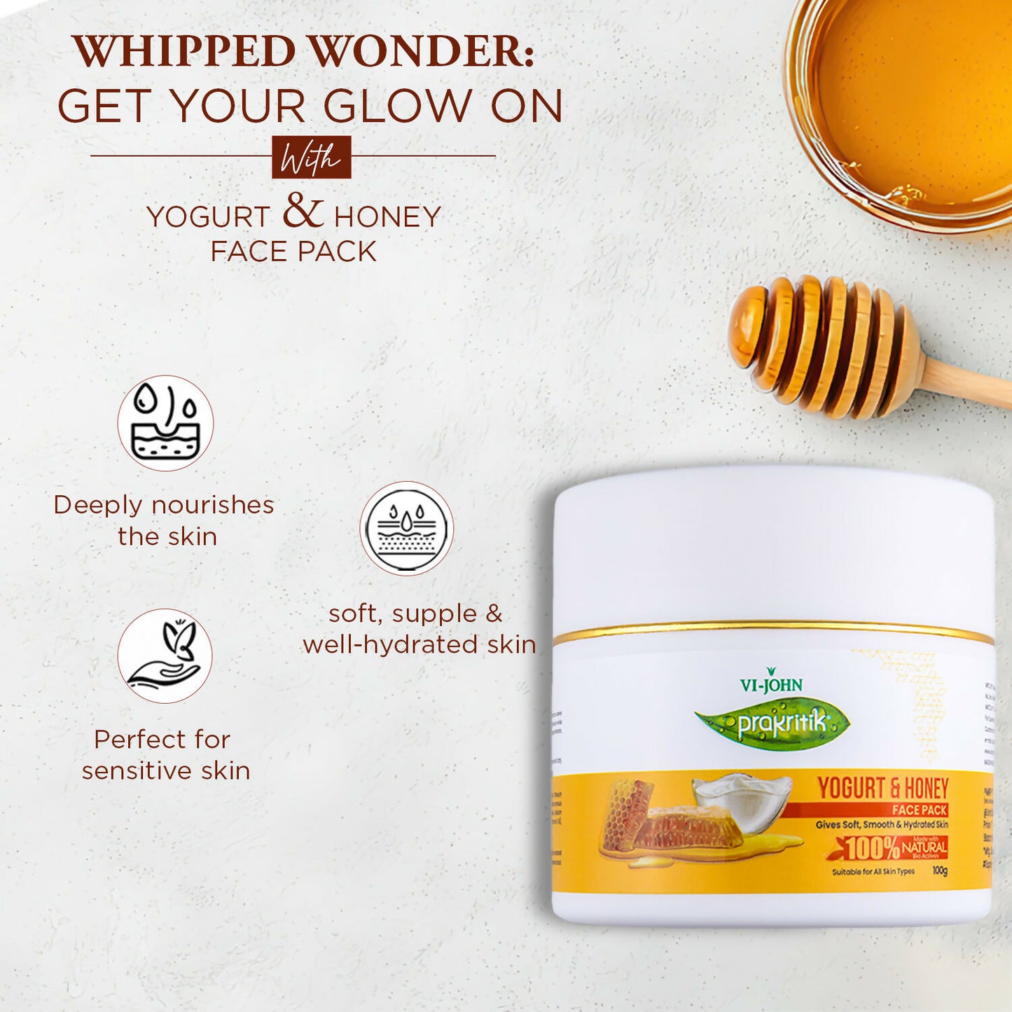 VI-JOHN Prakritik Yogurt & Honey Face Pack Restoresgmlow, Made With 100% Natural Bio Actives - Distacart