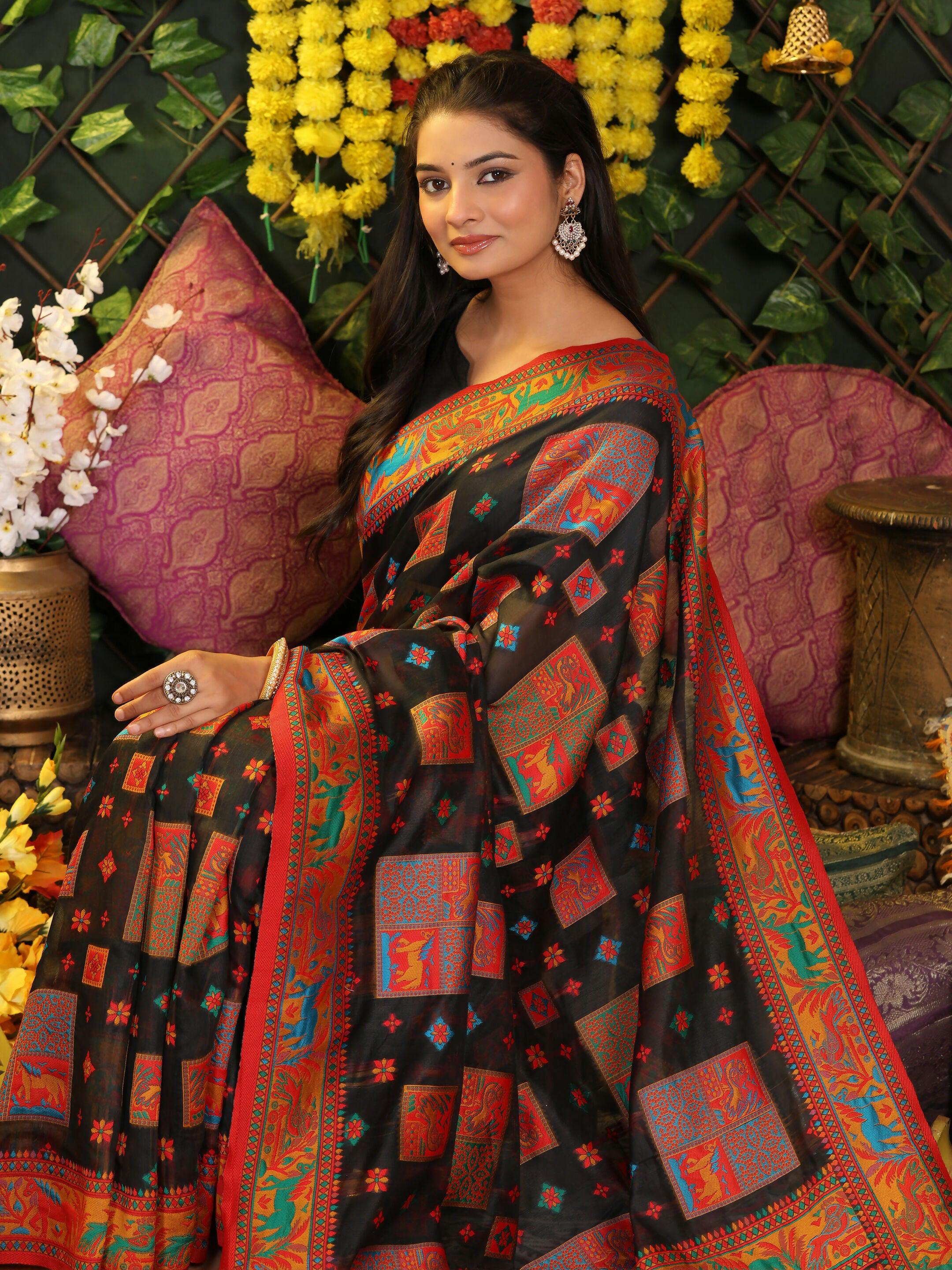 Astita Linen Cotton Black Saree