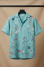 Thumbnail for Serene — Aqua Embroidered Linen Shirt by Hilo Design - Dista