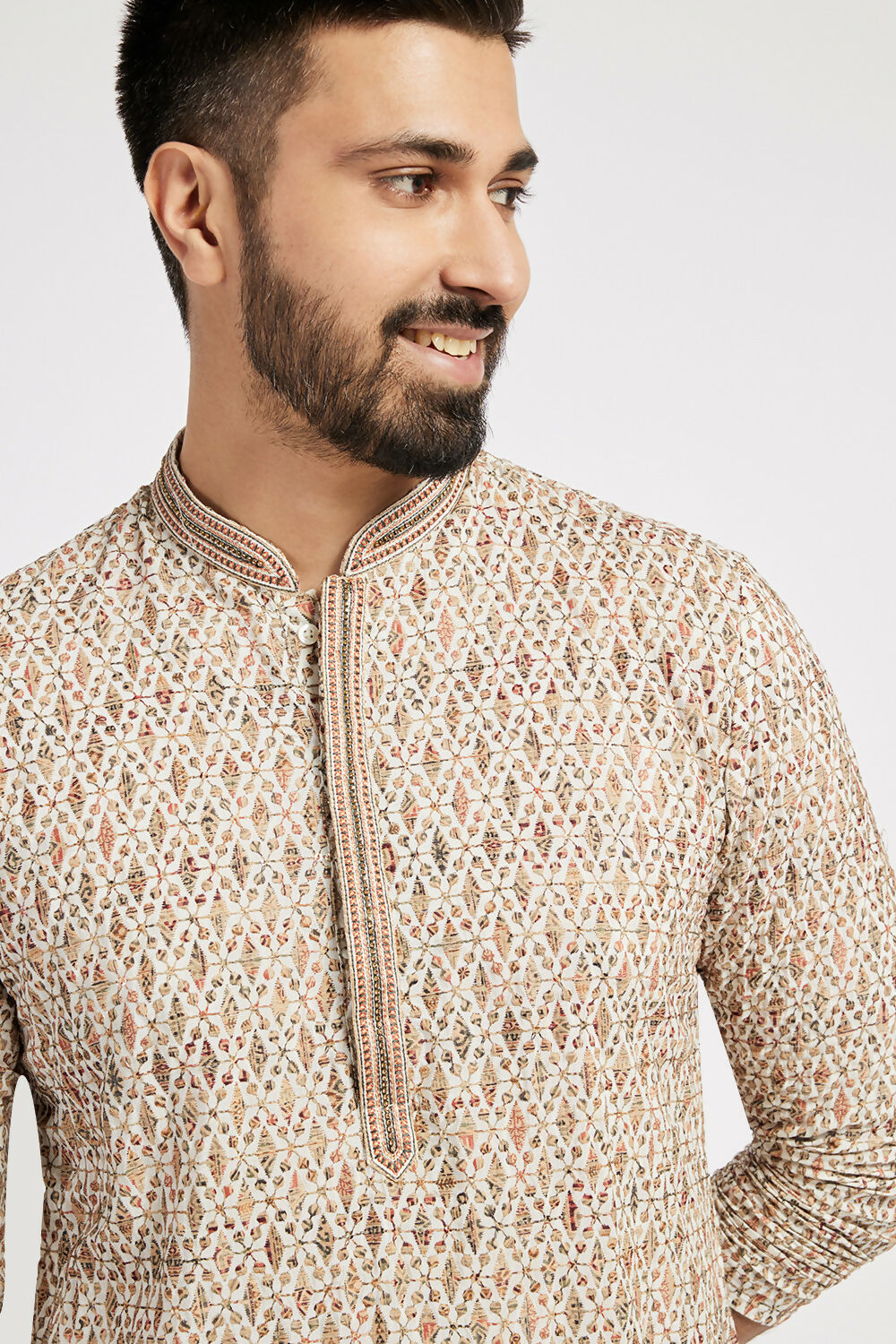 Ethnic India Beige Men's Kurta Embellished Viscose Rayon - Distacart