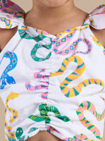 Thumbnail for Snakes and Ladders Girls Multi Color Snake Print Top and Shorts Set from Siblings Collection - Distacart